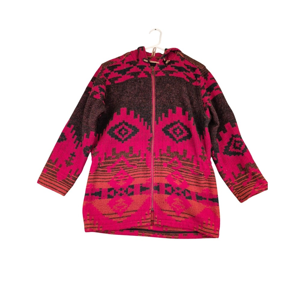 Woolrich Womens Red Black Southwestern Full Zip Hooded Jacket Small VTG RARE‎